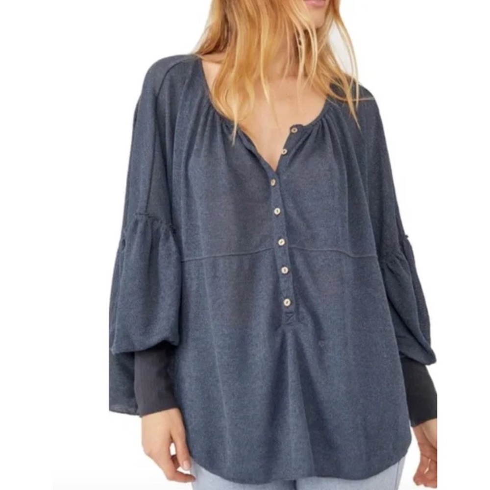 Free People Blue Bell Tee Color Blue Poppy Seed Womens Size Small